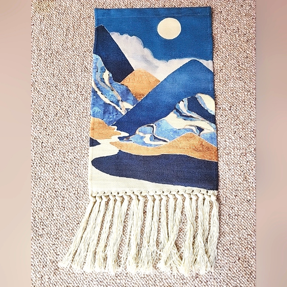 Woven Wall Hanging Macrame Moon Tapestry Boho Wall Art Decor Chic Home Blue